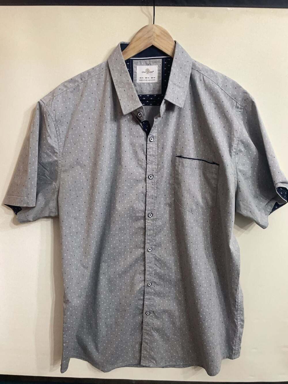 Craft + Flow Men's Gray Geometric Print Short Sleeve Button Down Shirt Size XL